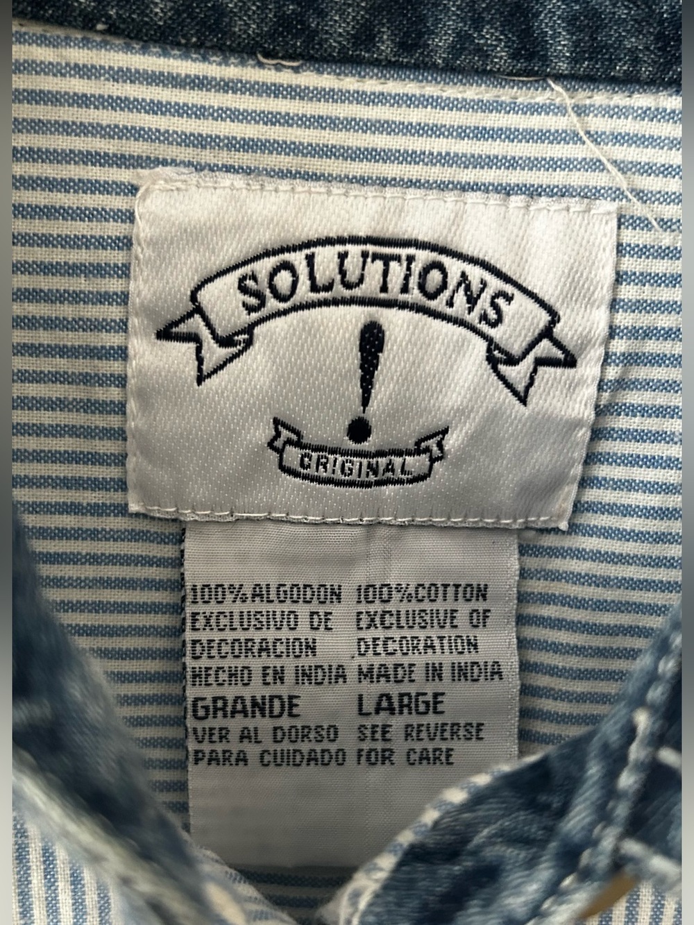 Vintage 90s Solutions Embroidered Halloween Blue Denim Striped LS Shirt Sz Large - Picture 4 of 7